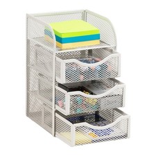 4.75x5x8 White Metal Mesh Desktop Storage Basket, Paper, Clips, Office