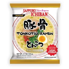(24 Pack) SAPPORO ICHIBAN Tonkotsu Ramen Noodle Soup, White Chicken Broth, 104g