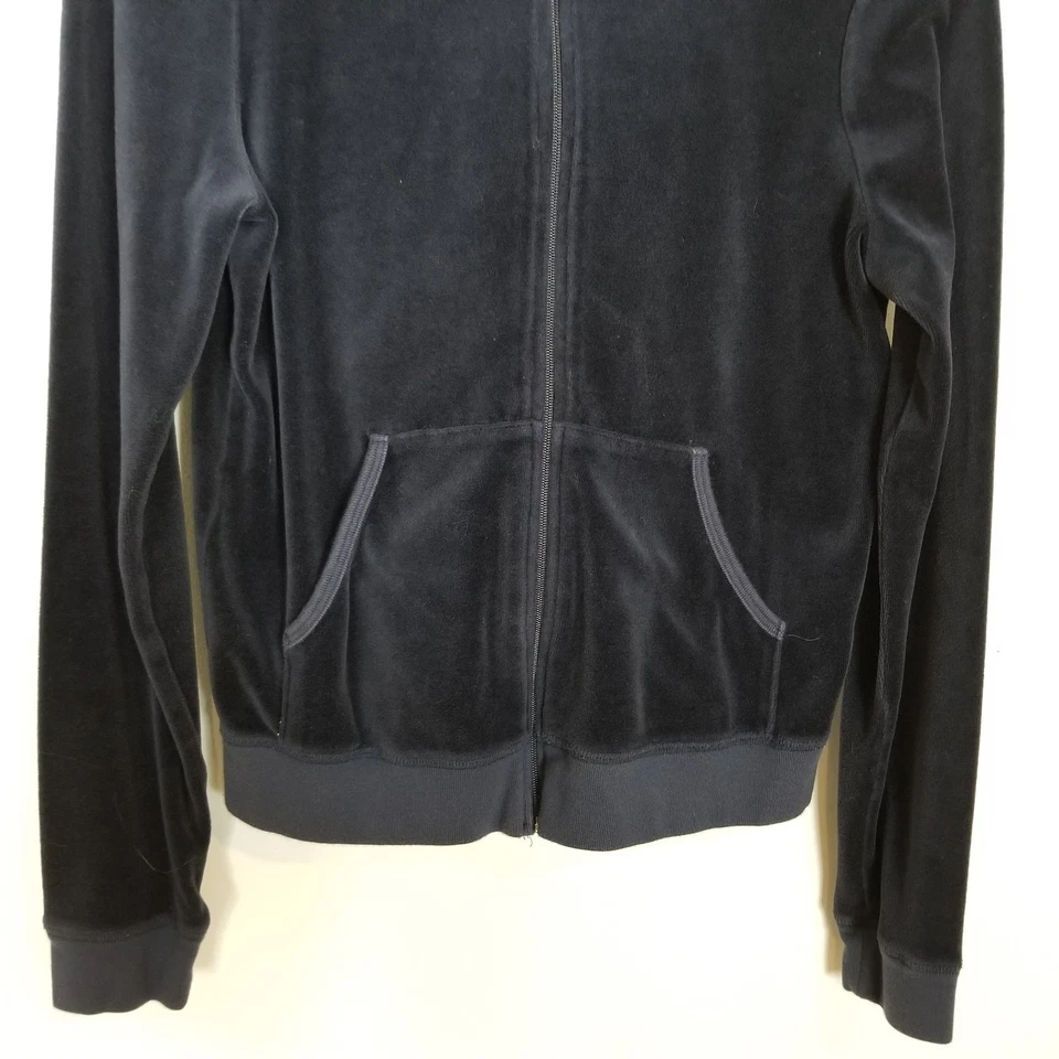 Juicy Couture Velvet Track Full Zip Hooded Jacket Sz L Blue Y2K Back Logo - Image 4 of 4