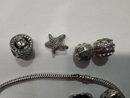 Pandora Sterling Silver Bracelet 23.5g w/ 4 Authentic Charms + 4 Extras - Picture 3 of 8