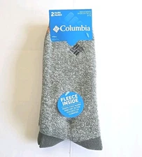 Columbia 2 Pk Gray Fleece Comfort Crew  Socks Orange Stripe Men's Sz  6-12 NWT