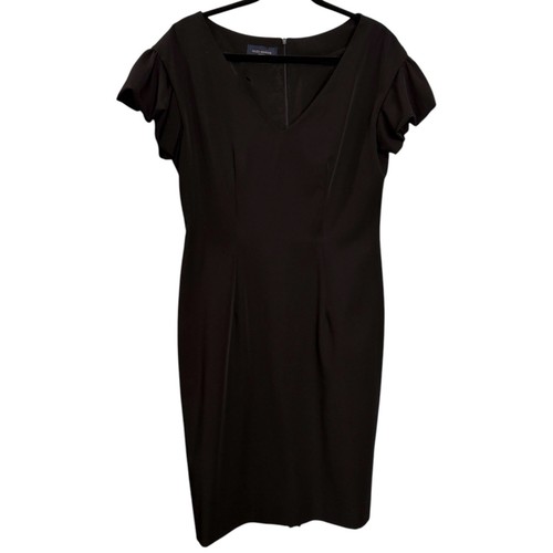 Piazza Sempione Size IT 48 Flutter Sleeve Sheath Dress Black Wool Cocktail Mini - Picture 2 of 10