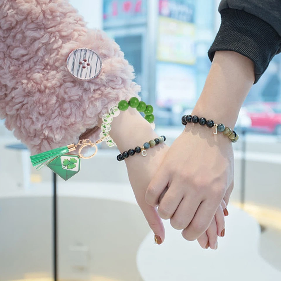 St. Patrick's Day Keychain Armband Perlen Handgelenk Kette Anhänger mit Quasten - Bild 4 von 4