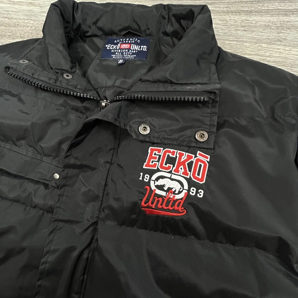 Chaqueta acolchada vintage Ecko Unltd para hombre XL acolchada Hip Hop ropa de calle cremallera completa años 90 Foto 3 de 4