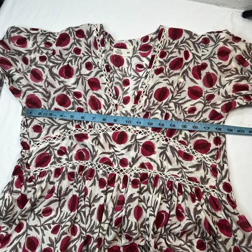 Mo Maya Honeydew Flare Midikleid Granatapfel Blockdruck Rosa Weiß M/L - Bild 4 von 11
