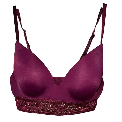 Victorias Secret Bra Bralette 34C 34D Medium NoWire Lace Longline Wine Wireless - Picture 3 of 10