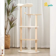 Wooden Cat Tree Tower with Scratching Post Multi-Level Platform