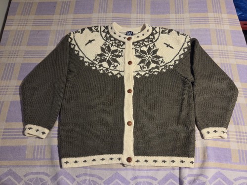 Vintage Gap Wool Cardigan Sweater Handknit Woman Brown Heavy Thick Wood Button - Picture 1 of 7