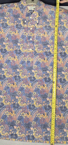 Reyn Spooner Hawaiian Shirt Blue Large Floral Yellow Orange Hibiscus Pullover - Picture 4 of 5