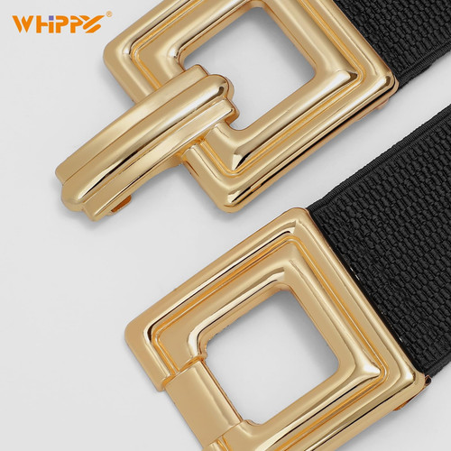 WHIPPY Women Wide Elastic Waist Belt Fashion Hollow Out Square Gold Buckle St... - Picture 2 of 5