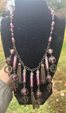 Vintage Unique Bohemian Purple Glass Brass Tassel drop Necklace