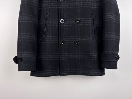 Mens Pretty Green Wool Double Breasted Checked Pea Coat Black Size M - Picture 3 of 9