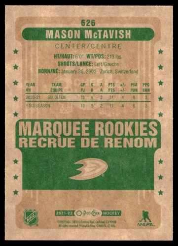 2021-22 Upper Deck 2021-22 O-Pee-Chee Update Mason McTavish Rookie Anaheim Ducks - Picture 2 of 2