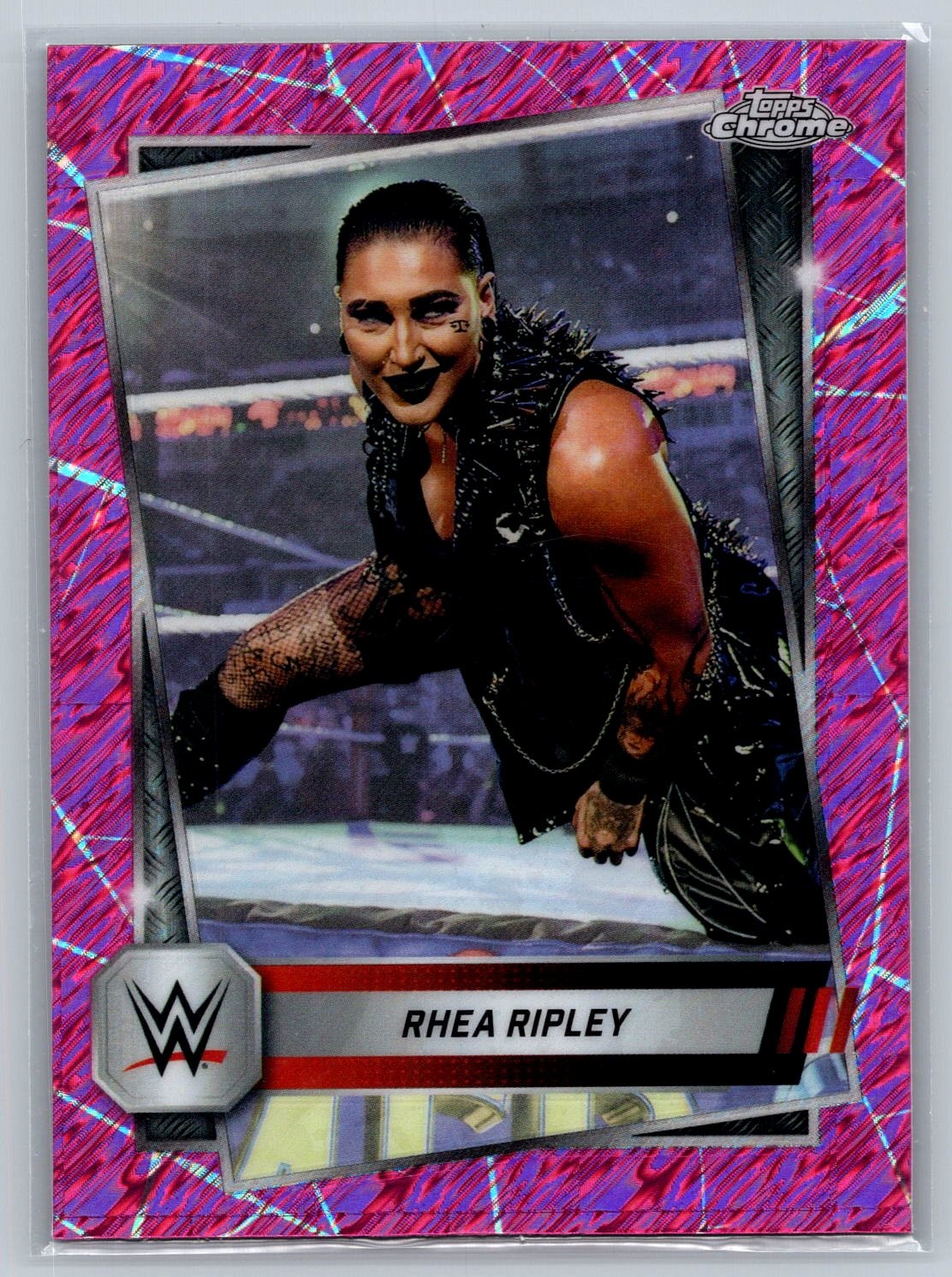 2025 Topps Chrome WWE #80 Rhea Ripley Pink Shimmer Refractor