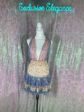 Loveshackfancy Prim Halterneck Floral Minidress Pearled Blue Sz Large AUTH NWT