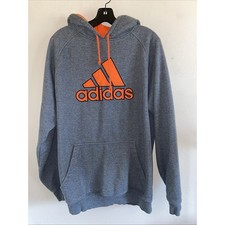 Adidas Gray Orange Logo Hoodie Hooded Fleece Lined Sweatshirt Adult Mens Large