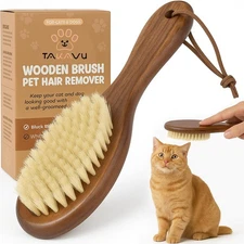 Natural White Boar Bristle Cat Brush - Gentle Grooming Tool for Sensitive Ski...
