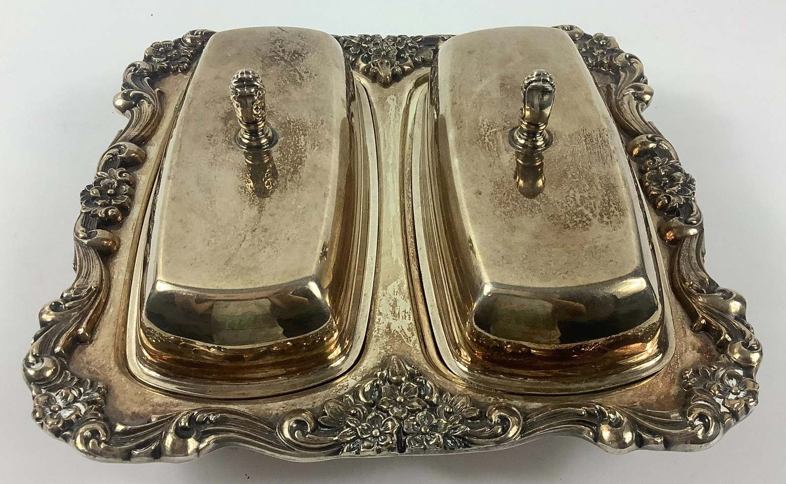 Vtg Silver-plated Double Butter Dish 8.5"x8.25"