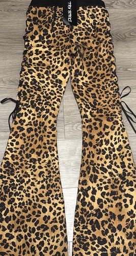 NWT XXS Current Mood Unapologetic Ways Flare Leopard Lace Up Tie Pants - Picture 5 of 5