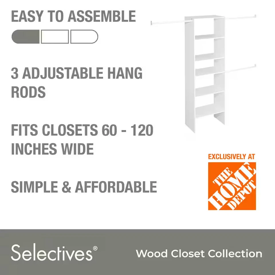 Sistema de armario de madera 84 pulgadas - 120 pulgadas torre pared alcance resistente laminado blanco Foto 2 de 4