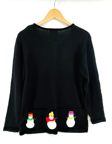 Vintage The Quacker Factory Sweater Size L Zip Beaded Embroidered Snowman Black - Picture 3 of 16
