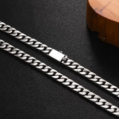 Sterling Silver Chain for Men Miami Cuban link 8mmW Vintage Silver 22/24inchL - Picture 5 of 9