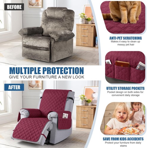 100% Waterproof Recliner Covers, Recliner Sofa Covers with Leg Straps, Revers... - Foto 5 di 8