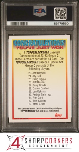 1994 TOPPS BLACK GOLD CERTIFIED WINNER C BARRY BONDS PSA 10 - Picture 2 of 3