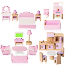 Wooden Dollhouse Furniture Set, 22 Pcs Miniature Dollhouse Accessories Includ...