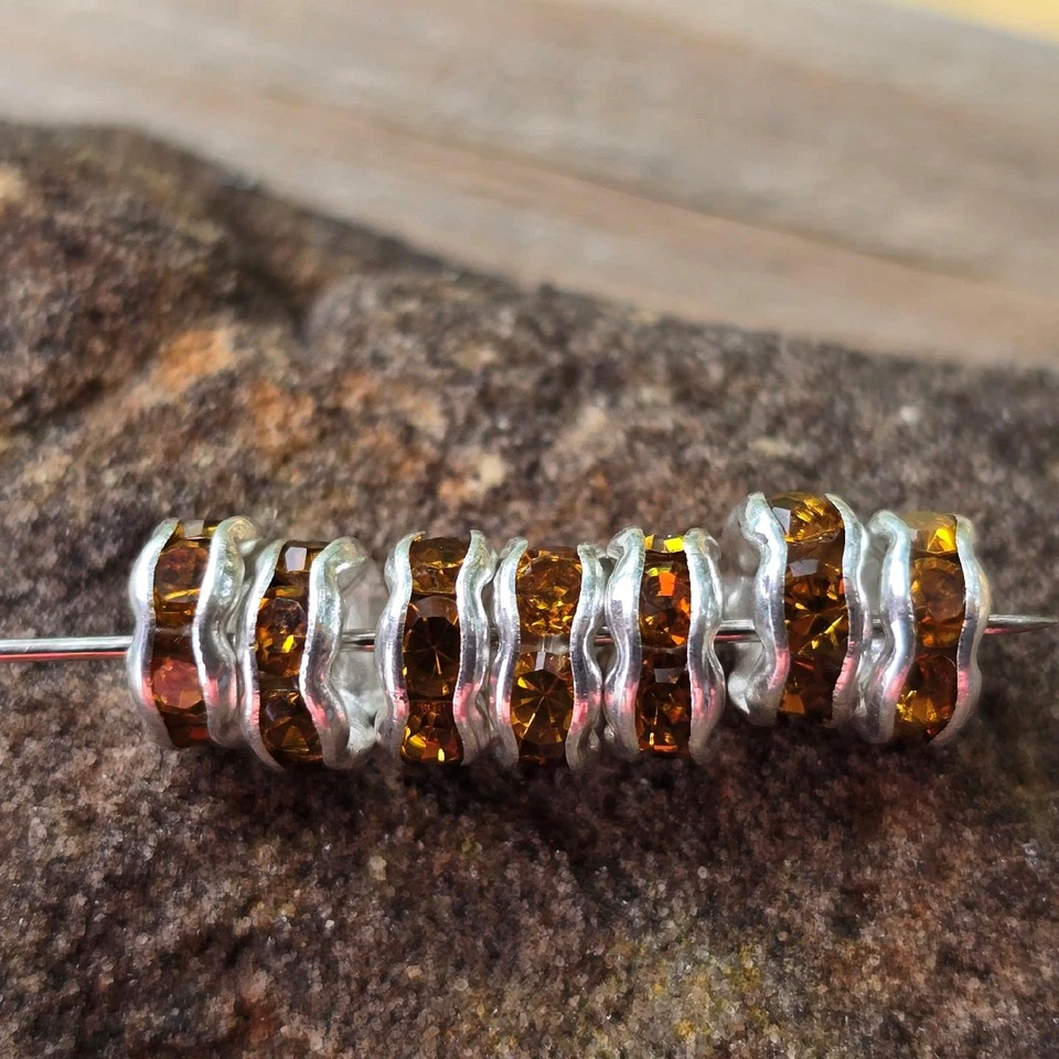 复古施华洛世奇琥珀水钻银色金属扇贝圆形珠 — 第 2/3 张图片