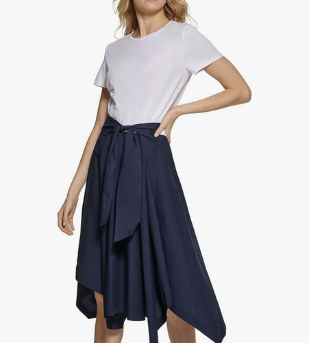 Vestido tejido manga corta DKNY para mujer mezclado-media con lazo delantero talla XS NUEVO CON ETIQUETAS - Imagen 1 de 8