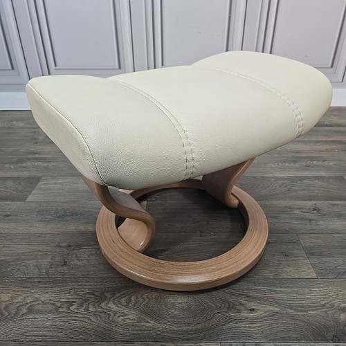 Retro Ekornes Stressless Footstool Cream Beech Wood Circular Base Leather Vinyl - Picture 12 of 24