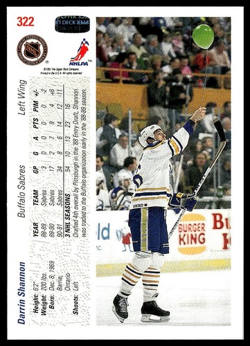 Darrin Shannon 1991-92 cubierta superior #322 - Imagen 2 de 2