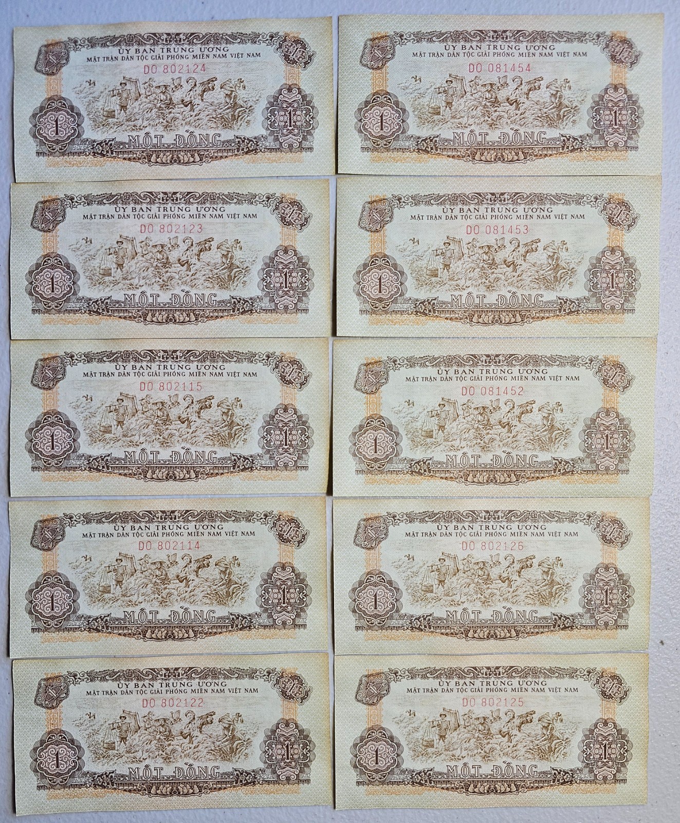 South Vietnam National Liberation Front (Viet Cong) 1 Dong 1968, Lot of 10