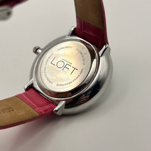 LOFT Ann Taylor Mother Pearl Crystals Silver Tone Pink Leather Women’s Watch - Picture 8 of 8