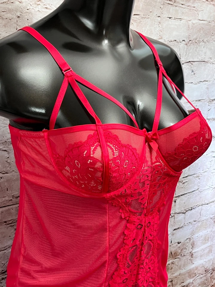 Torrid Cage Strappy Sexy Chemise Babydoll 3 3x 22/24 Red Mesh Lace - Image 4 of 4