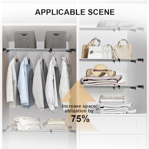 Expandable Closet Tension Shelf Rod Adjustable Metal Storage Rack Cabinet - Bild 5 von 7