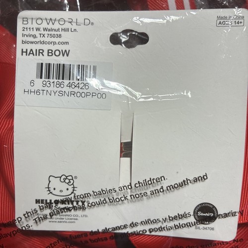 3~ Hello Kitty 6" Large Hair Bows Red w/Metal Pin Sanrio BioWorld NWT - Picture 5 of 6