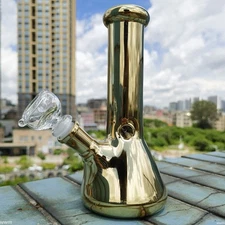 7.5 inch Heavy Smoking Glass Bongs Gold Hookah Shisha Water Pipe Bong +Bowl US