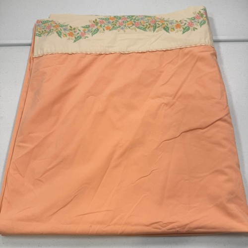 vintage wamsutta twin flat sheet orange floral edge supercale blend usa mcm - Picture 10 of 12