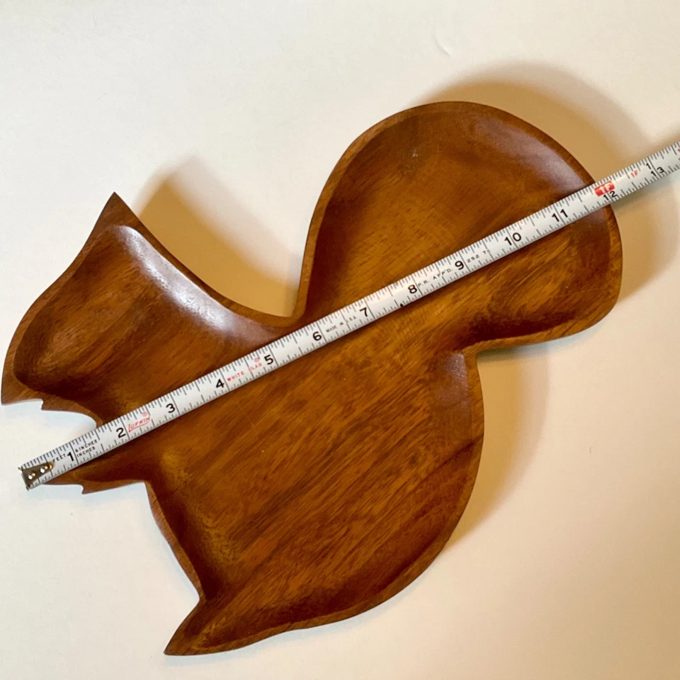 Hand Carved Acacia Wood Squirrel Serving Display Platter Tray 12" Entertaining - Image 4 of 4
