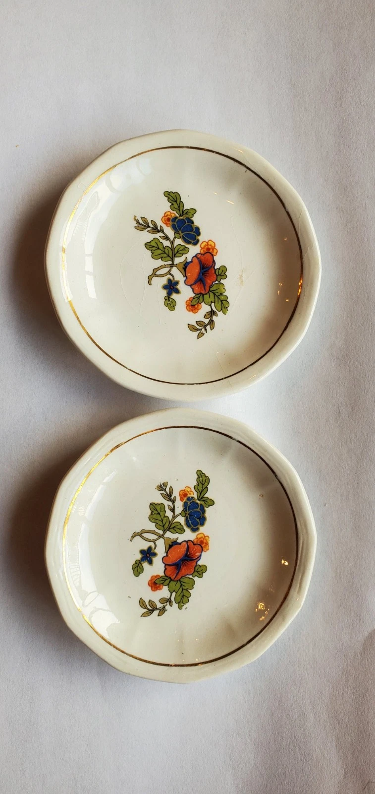 2 Vintage Floral Pattern and Gold Trim Butter Pats