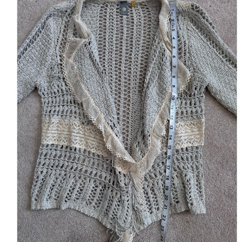 Knitted & Knotted Crotchet Lace Draped Open Front Cardigan Women's M Lagenlook - Imagen 9 de 9