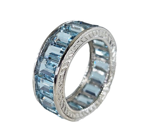 Wide Estate Eternity Aquamarine Wedding Anniversary 14K WG Channel Set Band Ring - Picture 10 of 17