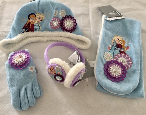 Disney Store Frozen Elsa Anna Scarf Hat Gloves Ear Muff's Set Size M/L 7-10 NEW - Picture 1 of 12