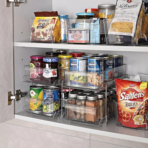 2Set*2-Tier Clear Storage Shelf Box Kitchen Bathroom Desk Available Push-Pull AU - Picture 5 of 9