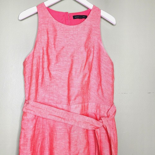 Banana Republic Linen Wide Leg Jumpsuit 2 Coral Crop Sleeveless Belt Pocket Prep - Picture 2 of 11