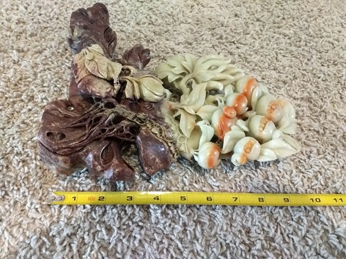 Natural Shoushan Stone Agate Carving Sculpture Pomegranate Peach Ginseng 10"  - Picture 11 of 12
