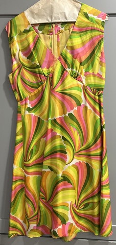 Cool Vintage Mid Century 60s 70s Modern Mod Dress  Multi Colored With 2 Shawls - Picture 1 of 10