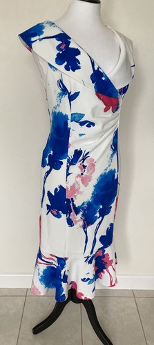 🩶KATE COOPER ~ Stunning White/Cerise/Blue Sleeveless Dress Sz 14🩶 - Picture 6 of 8